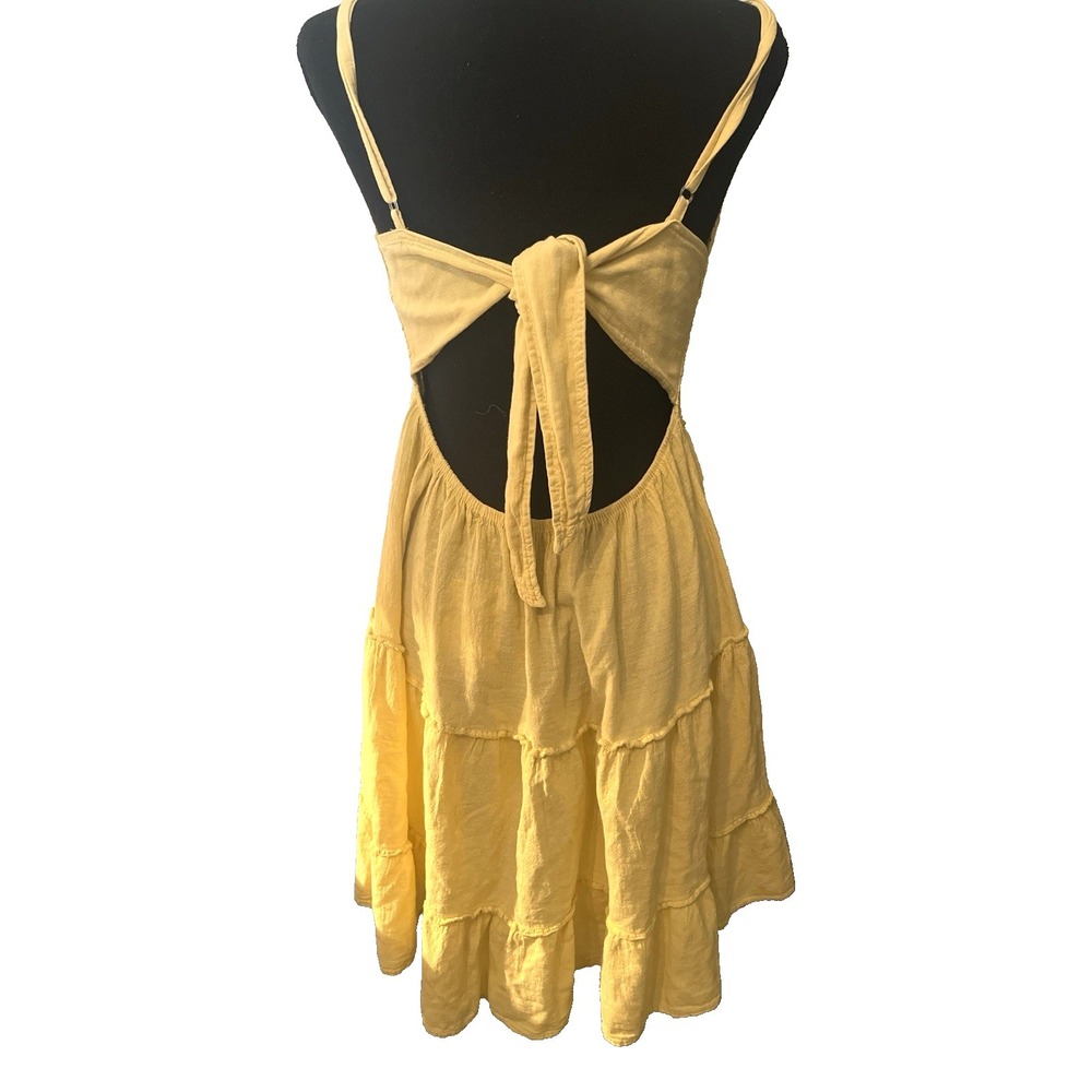 Altar'd State Yellow Tiered Boho Dress XL Crochet Lace Open Back Tie Sundress - Picture 4 of 6